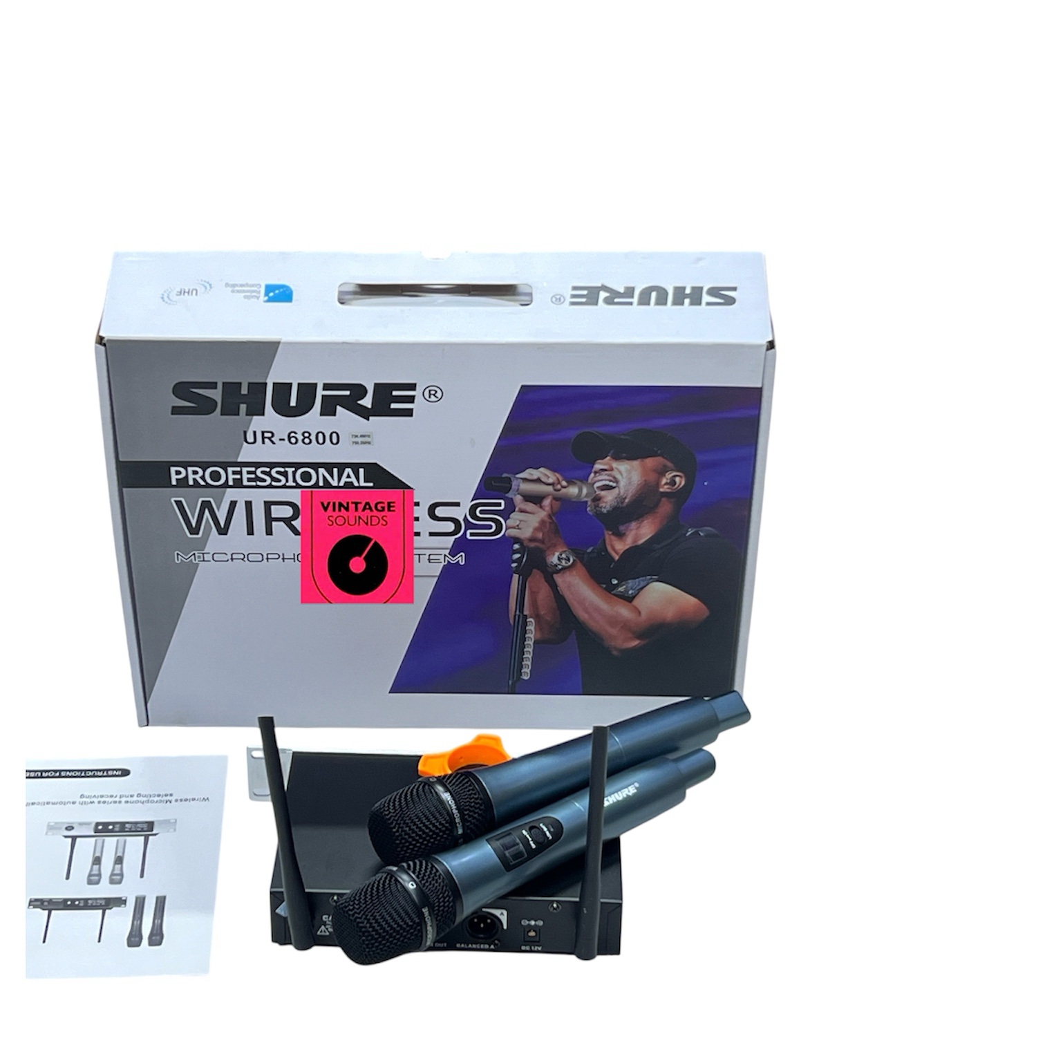 Shure UR6800 dual wireless microphone system .